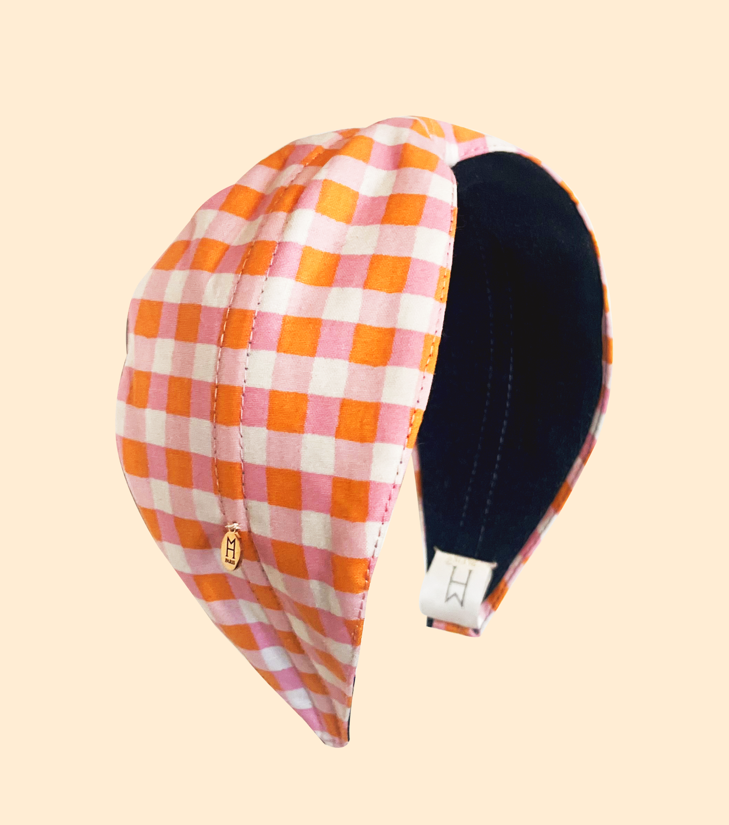 Serre-tête Rétro à Carreaux Rose et Orange